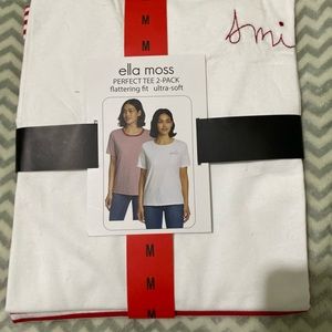 Ella Moss Women’s 2-Pk Tee size M Red/White Striped and White Smile NWT